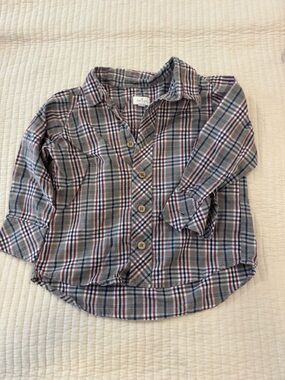 Neige Kids Plaid Button-Down Shirt in Gray, Blue, Red